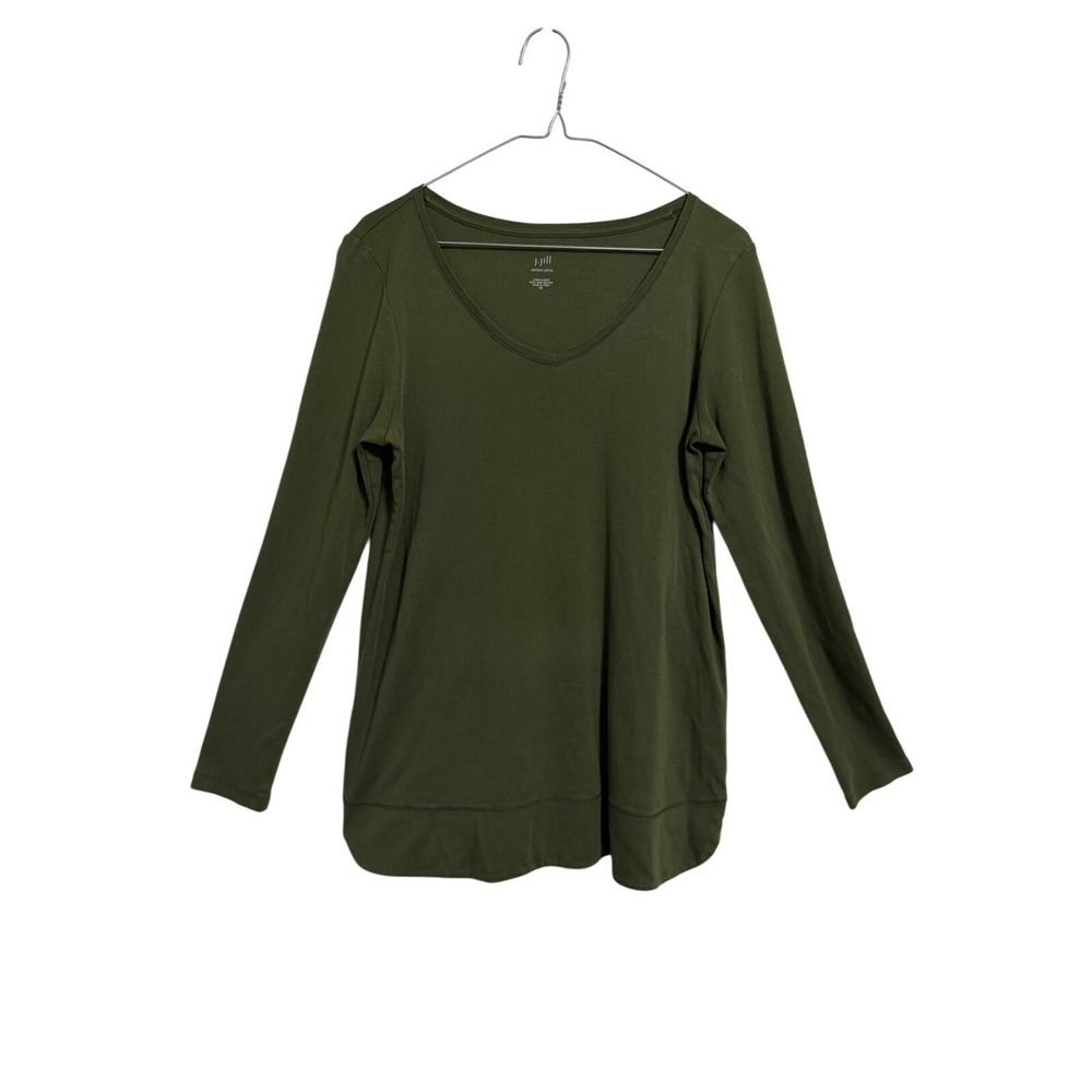 J. Jill Perfect Pima Long Sleeve V-Neck T-Shirt Olive Green XS Cotton Top‎